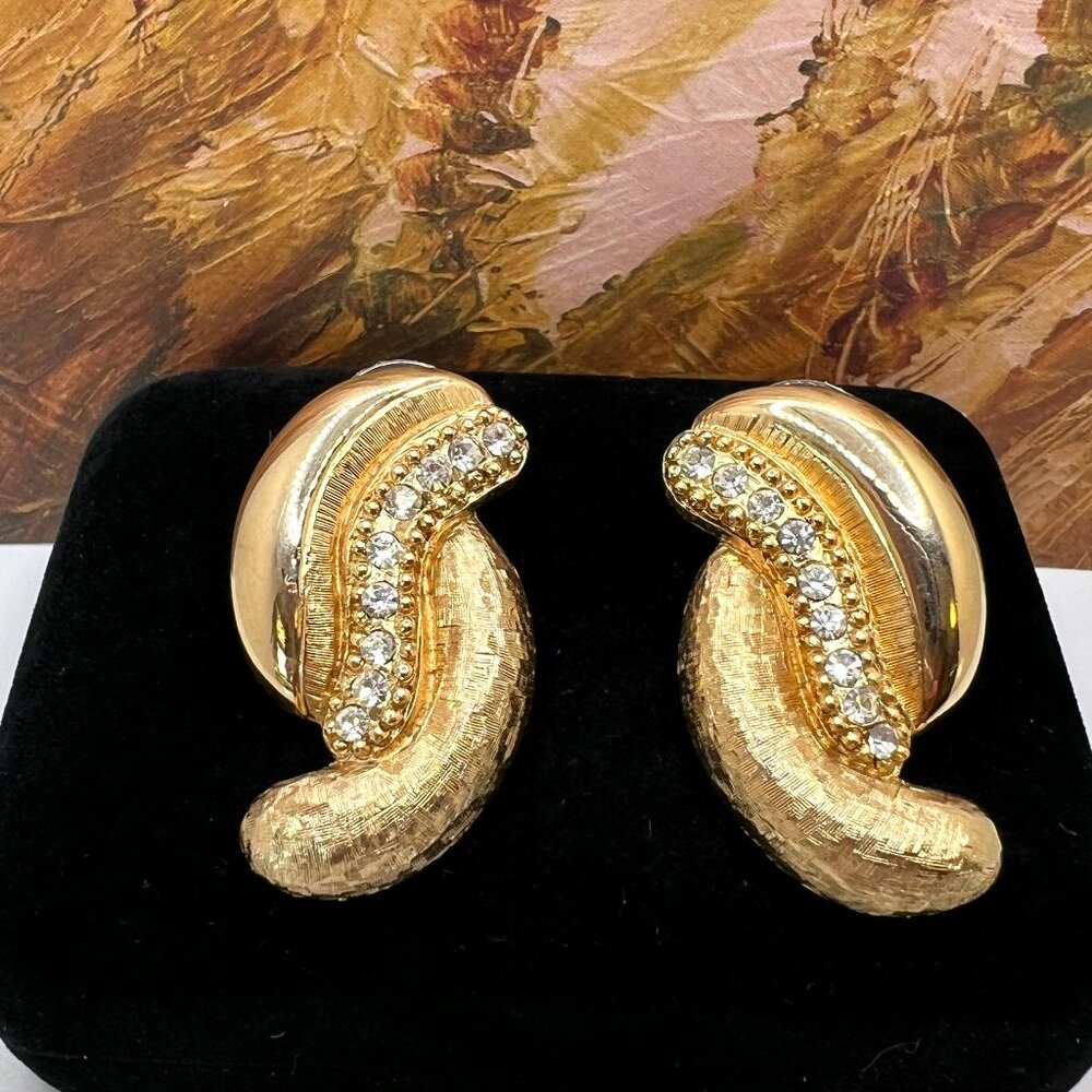 Interlocking Crescent Pave Gold Plate Earrings